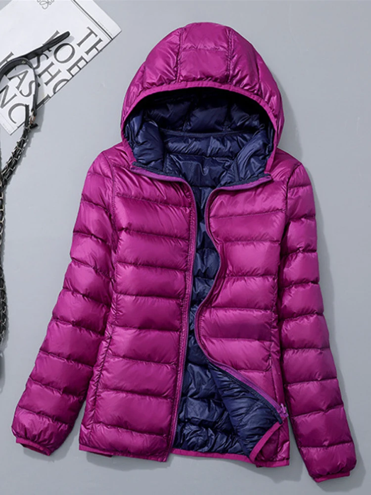 0-10 ℃   Mulheres de pouco peso jaquetas de inverno 2024 novo outono com capuz à prova de vento pato branco para baixo casacos ultraleve portátil puffer parkas