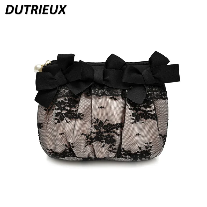 2024 New Lace Portable Ladies\' Cosmetic Bag Bow Lace Decorative Storage Summer Sweet Cute Elegant Makeup Bags for Women