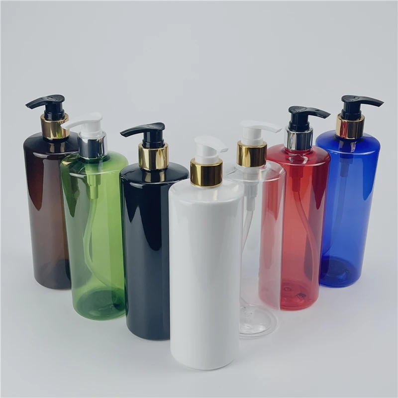 500ML X 12 Gold Silver Collar Lotion Pump Bottles Cosmetic Container Liquid Soap Dispenser Shampoo Shower Gel PET Packing Bottle