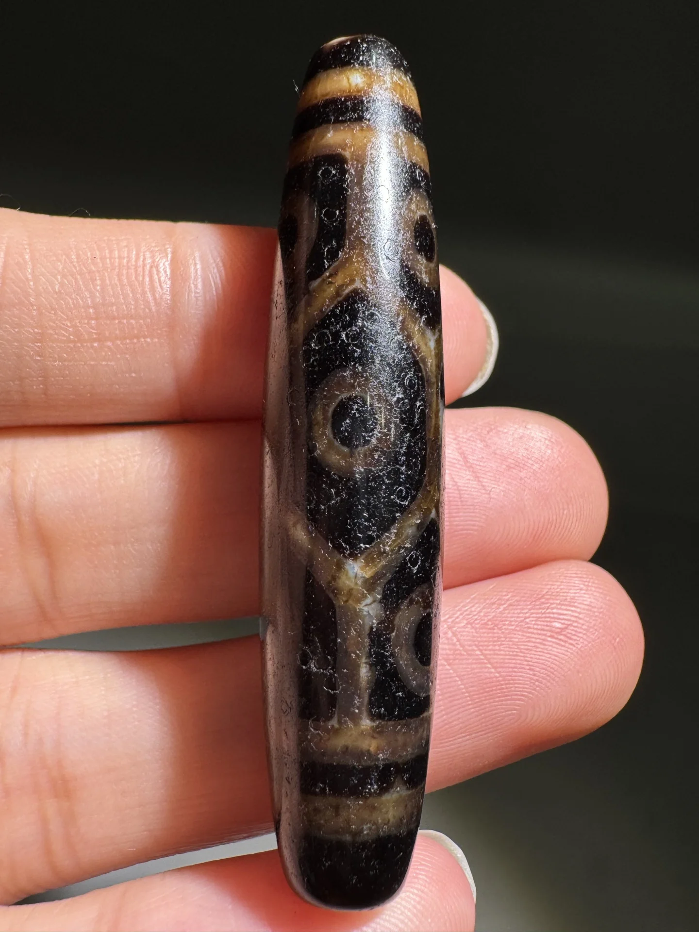 Tibetan black gold turtle shell nine eye dzi pendant necklace 12x58mm