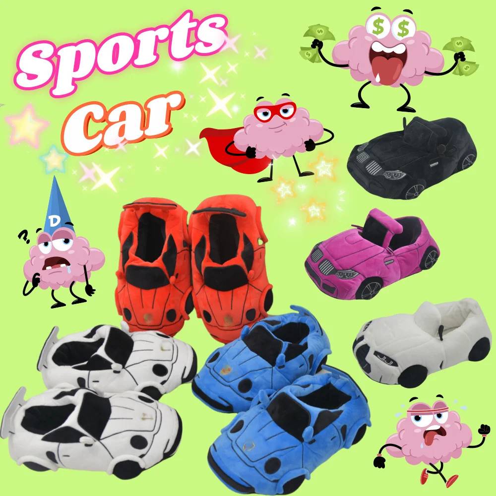 

Sports Car Plush Warm Slippers Fun Stuffed Shoes Women Men Christmas Indoor House Slippers Birthday Christmas Gift