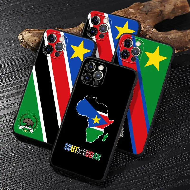 South Sudan Flag Funda For iphone 14 Case For iPhone 15 Pro 11 12 13 Mini 14 Pro Max XS X 7 8 Plus SE 2020 Black Case Soft Cover