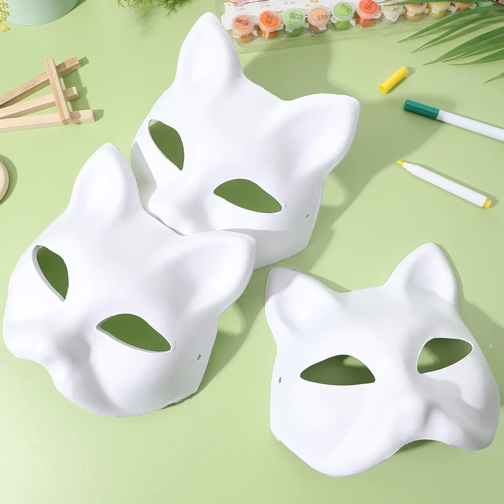 Cosplay Masks Paper Blank Hand Drawn Masquerade Unpainted Cat White Child