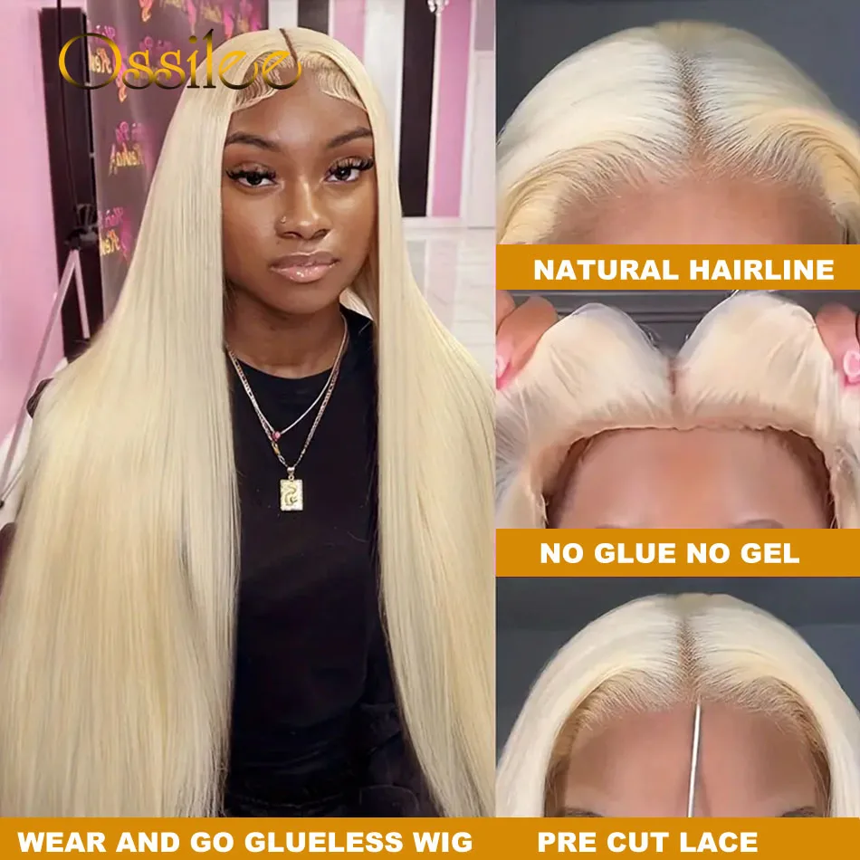 Liso Loiro Lace Frontal Perucas, Glueless Cabelo Humano, Pronto para Vestir, HD, 613, 5x5, 13x4