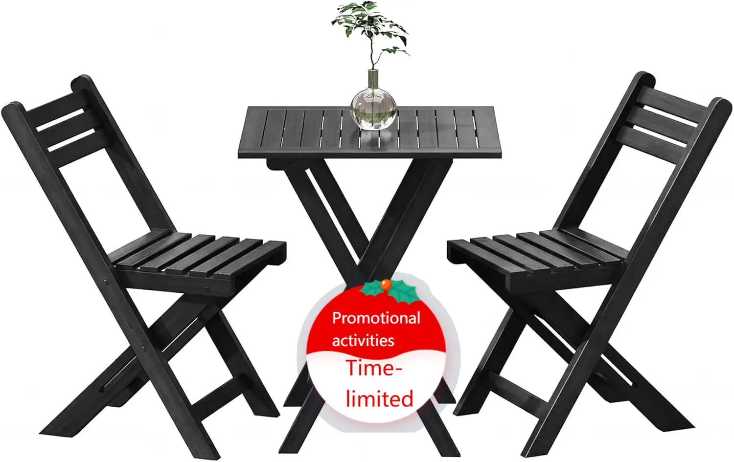 Acacia Wood Bistro Set Three Piece Outdoor Patio Table Chairs Folding Furniture For Balcony Backyard Porch Campsite Supports 240