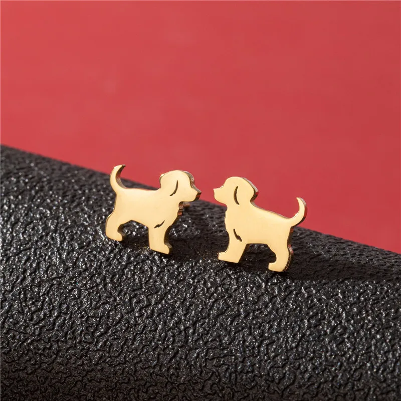 Asymmetry Stainless Steel Cat Mouse Dog Earring for Women Cute Animal Ear Jewelry Girls Student Daily Pet Earrings Accessories