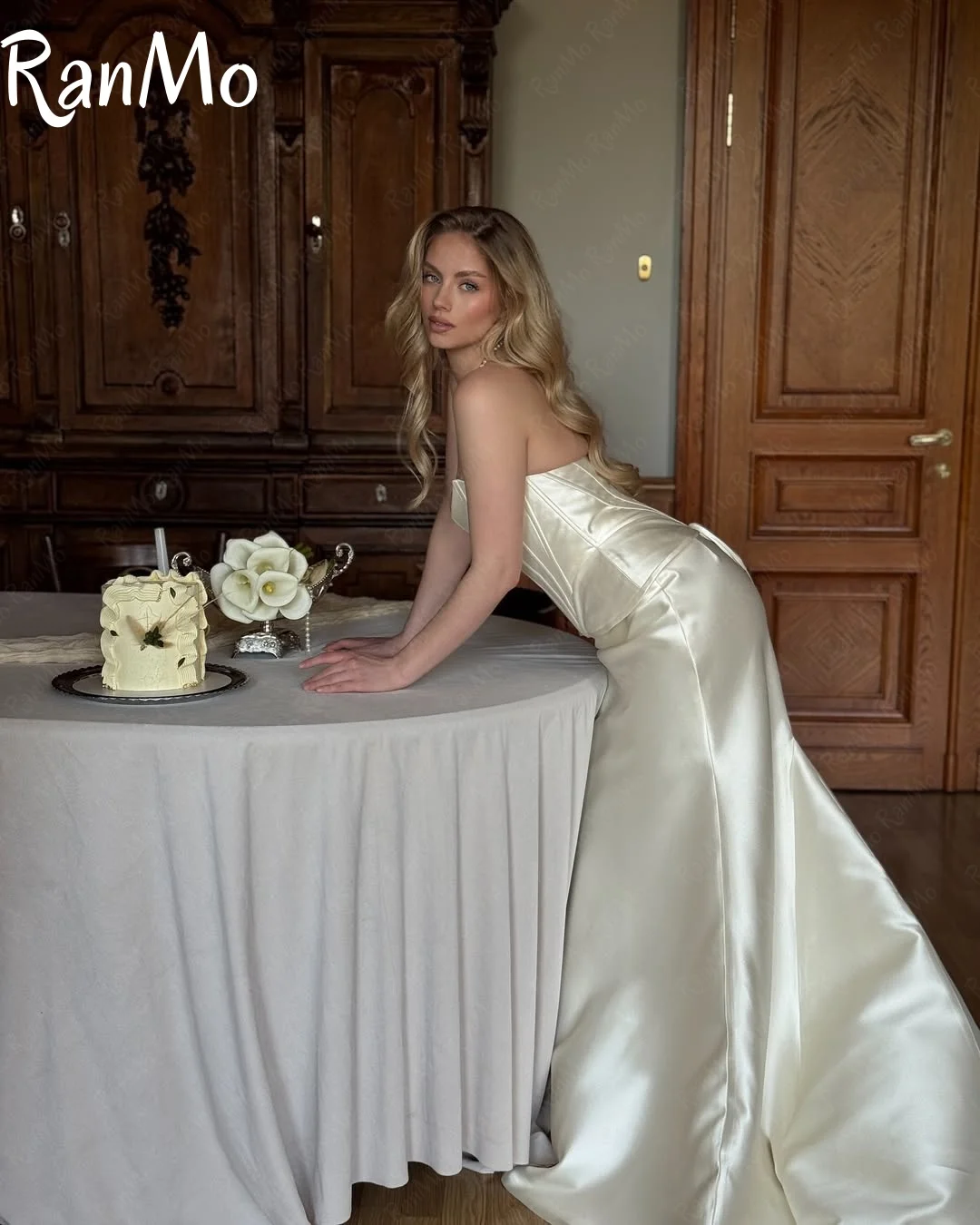 Ranmo 2025 Customized Modern Mermaid Wedding Party Dress Boat Neck Sleeveless Stain Evening Gown Vestido De Novia Floor-Length