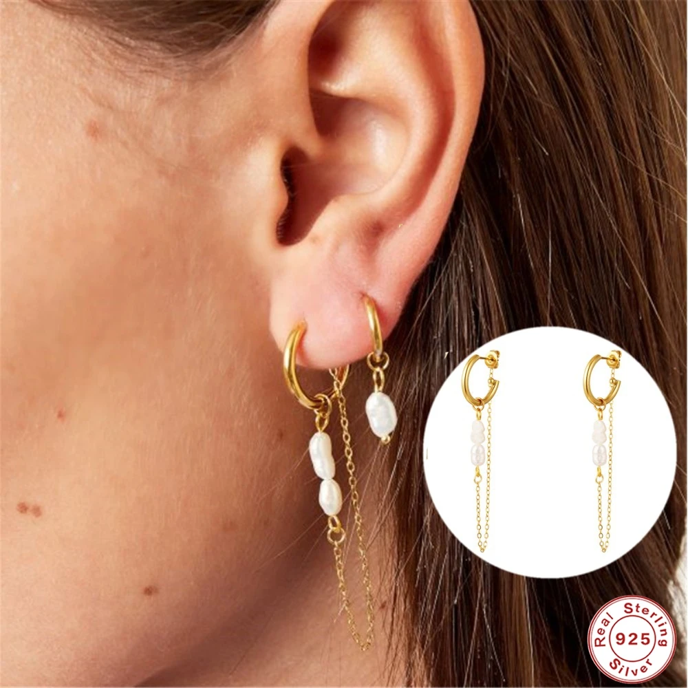

AIDE 925 Sterling Silver Long Chain Tassel Baroque Irregular Pearl Drop Earrings for Women Gold Ear Buckle Jewelry Pendientes