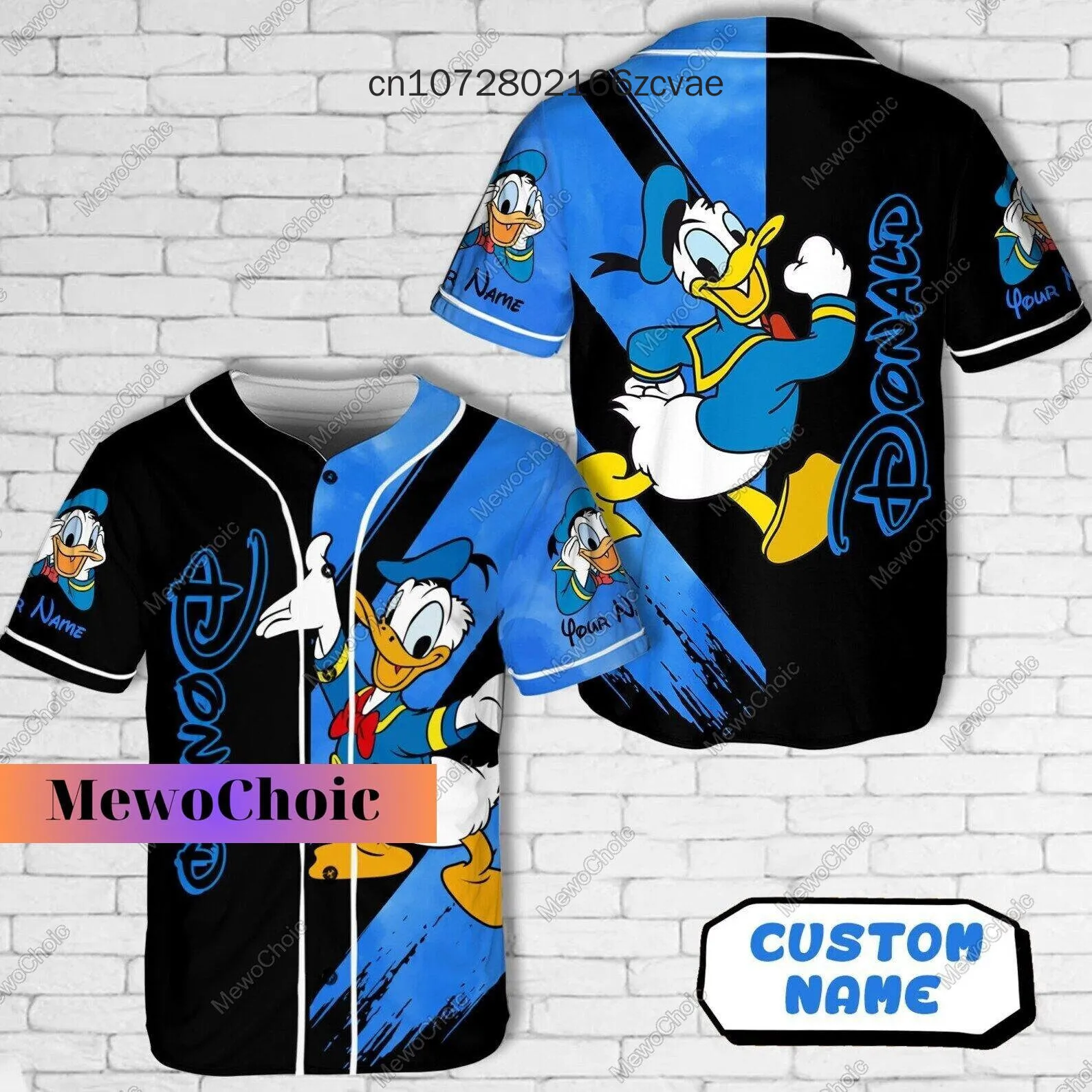 Disney Donald Duck Blue and Black Jersey Custom Baseball Jersey Cartoon Print Jersey Men\'s and Women\'s Children\'s Shirt