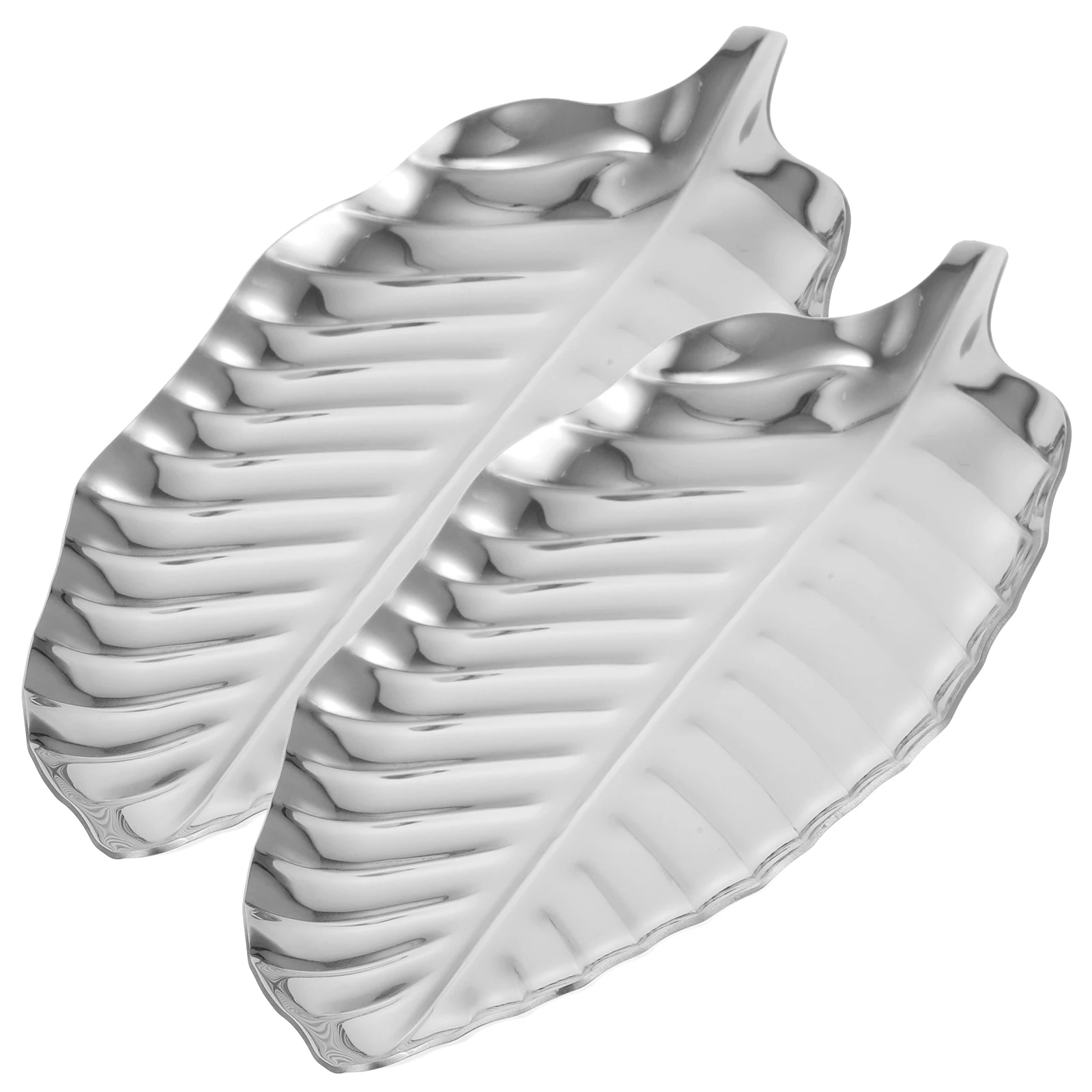 

2pcs Tree Leaf Desktop Storage Leaf Shaped Stainless Steel Fruit Tray Dessert Storage Container Kitchen Bar Decorative Plate