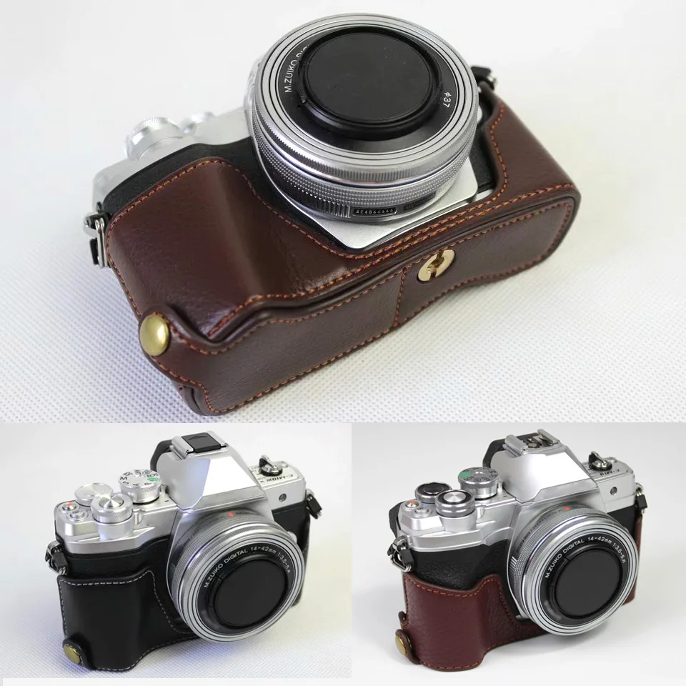 Genuine Real Leather Protect Half Case Grip For Olympus E-M10 Mark III M3 Camera