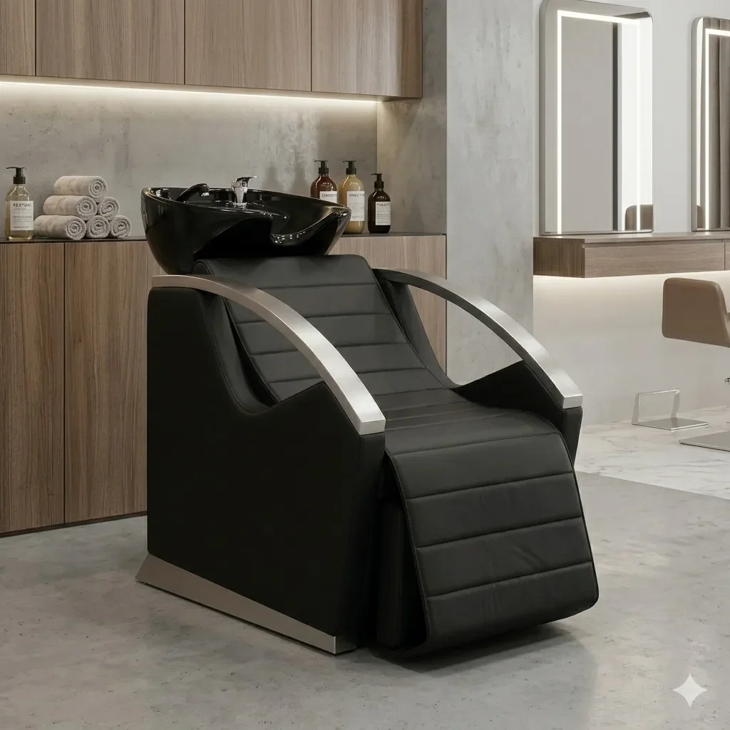 New Design Black and Silver Color Beauty Furniture Shampoo Bowl Bed Hair Salon Wash Chair for Head Spa
