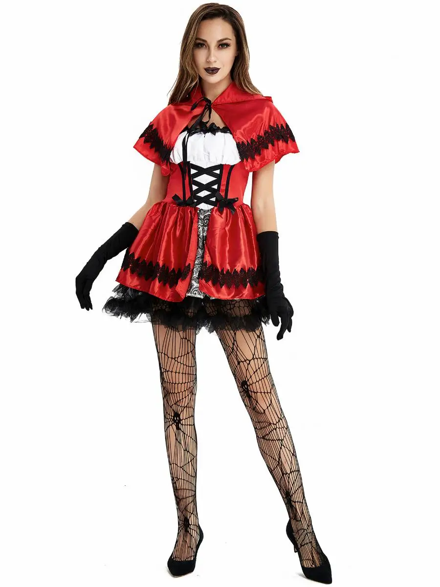 جديد SXXL loween الرداء الأحمر زي القلعة الملكة الزي تأثيري orm الذئب والأم فرقة البوليستر