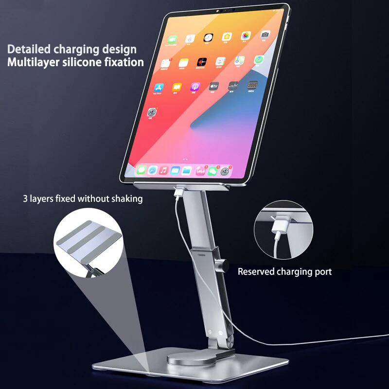 Universelles tragbares Aluminiumtablett 360° °   Rotierender, zusammenklappbarer, verstellbarer Tablet-Ständer für iPad Air Pro Tablet, flexibler Telefonhalter