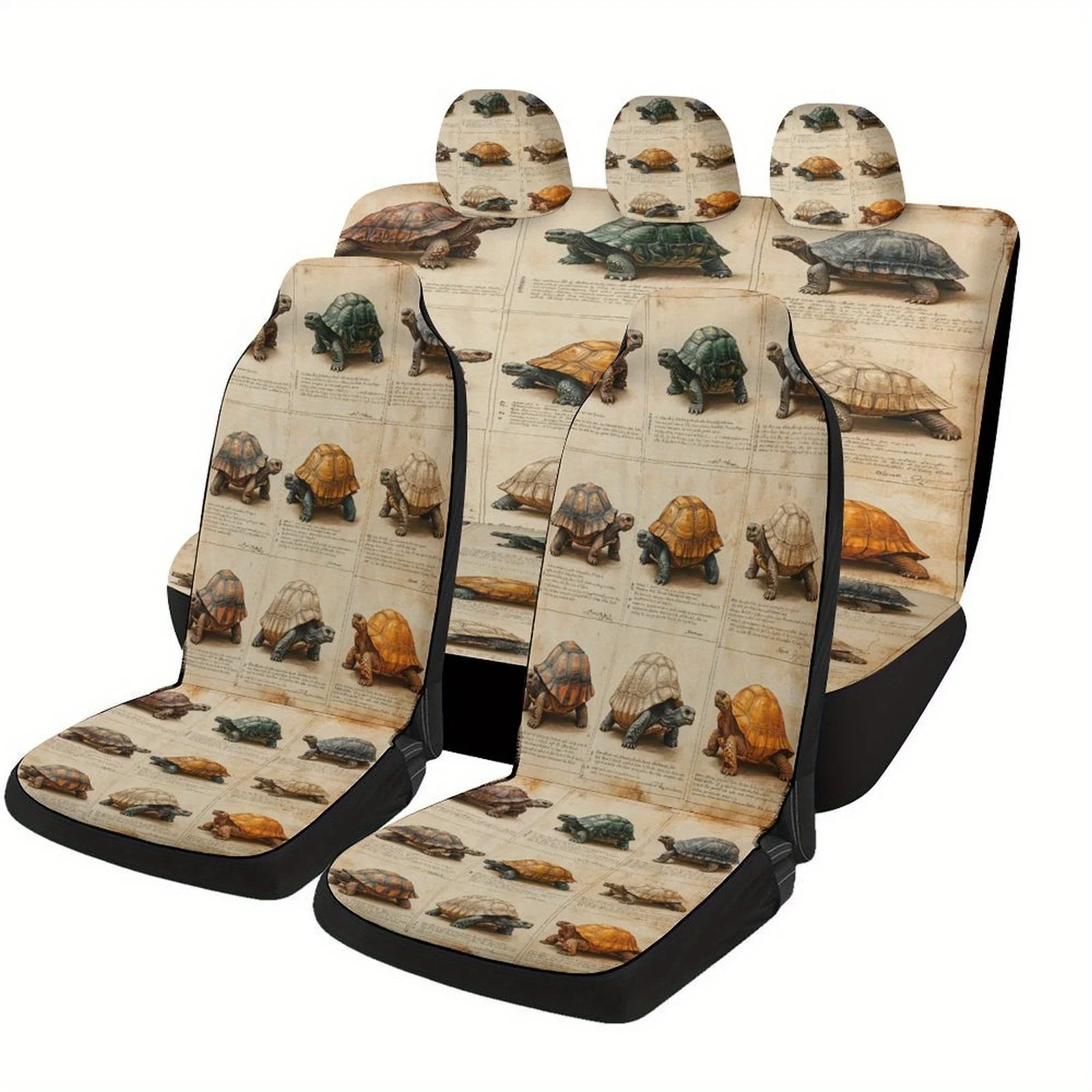 

Turtle Species Pattern Themed Car Seat Cover Set For Most Cars, Fashionable Novelty Car Seat Protector Covers Full Set, Universa