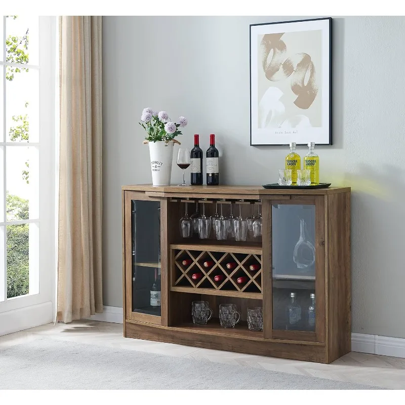 

Wine Bar Cabinet with Storage Doors, Wine Rack, 51" Sideboard and Buffet Cabinet for Liquor, Rustic Kitchen Hutch