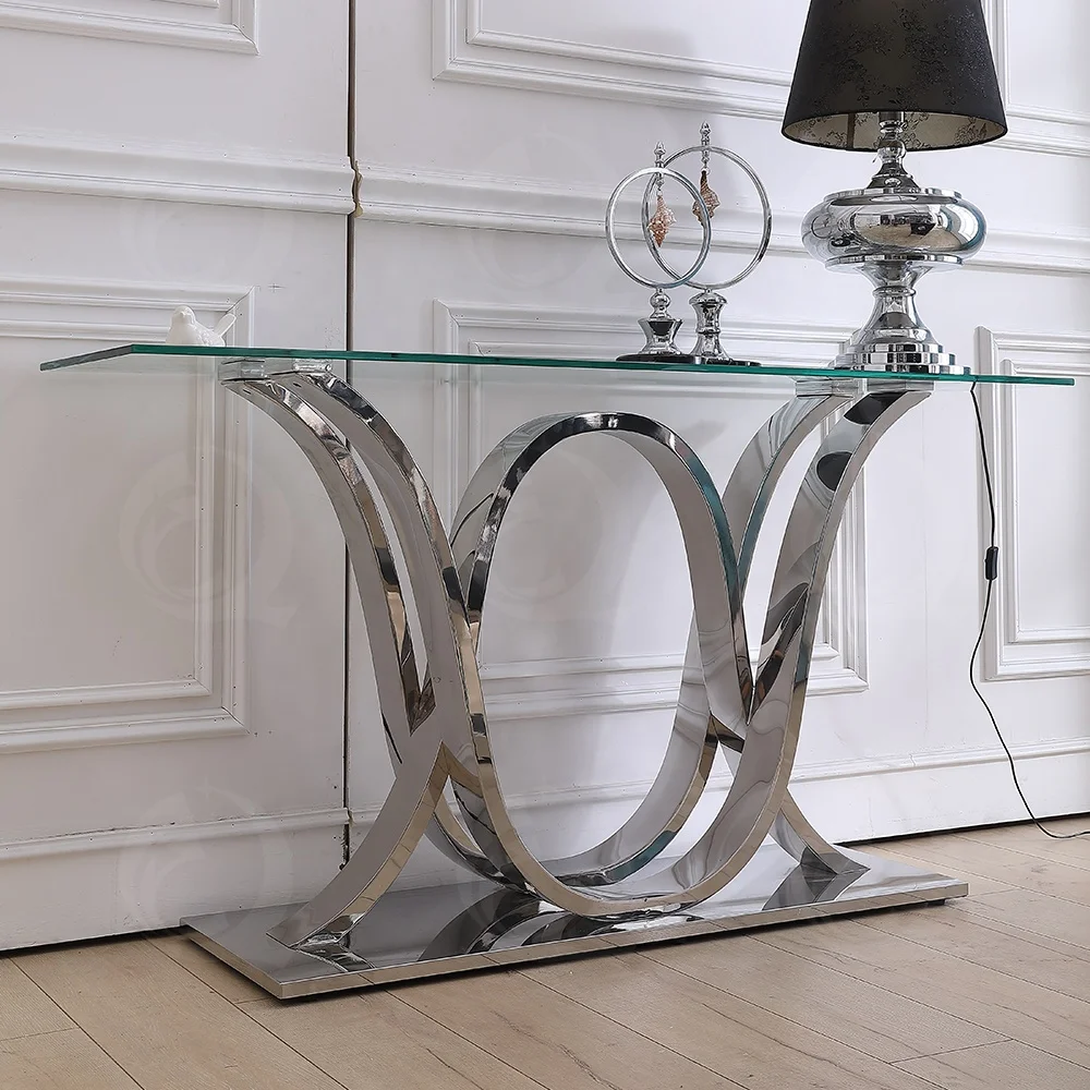 Woonkamer Meubels Set Rvs Glas Top Metalen Console Tafel