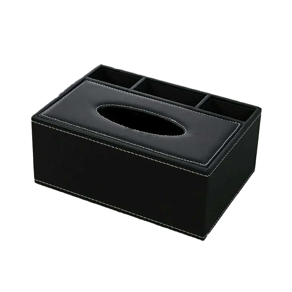 

Black PU Desktop Organizer Tissue Box Pencil Scissor Holder Multifunctional Remote Holder for Office Home Car