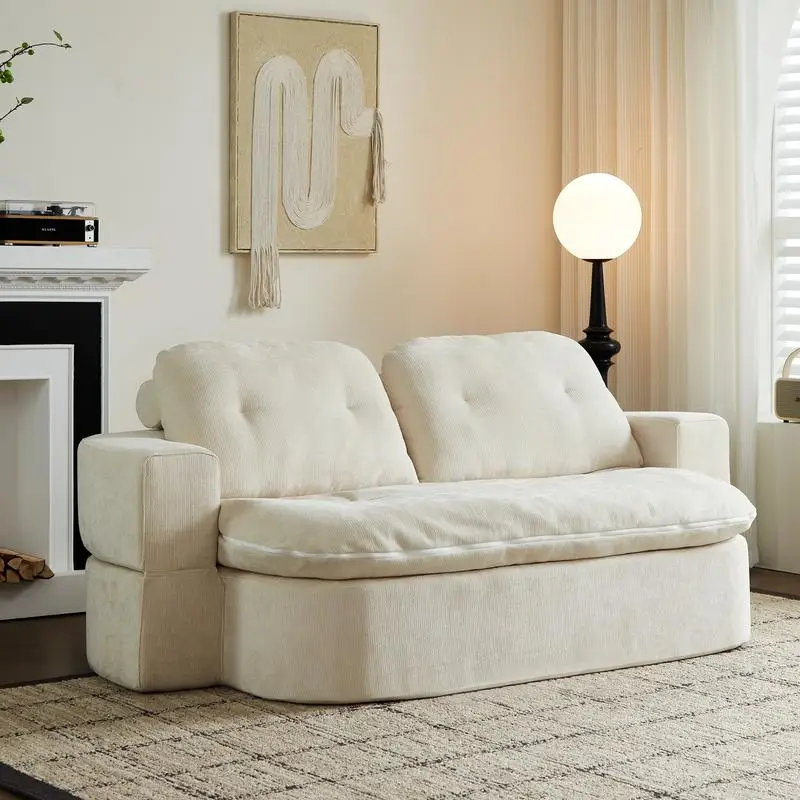 Convertible Floor Sofa with 2 Cushions, Chenille Fabric, Foam-Filled Sleeper Sofa Bed, No Assembly Needed, Unfolds into Quilted