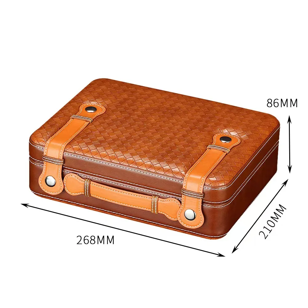 Portable Fashion Handheld Cigar Moisturizing Box 30 Pack Capacity Leather Flip Cedar Wooden Cigar Box