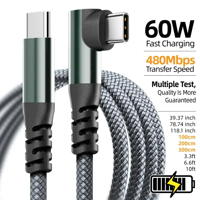 1PC USB C Cable 1M 2M 3M 10FT USB C Data Transfer 60W PD Fast Charging Cable for iPhone 15 15Plus 15Pro Max