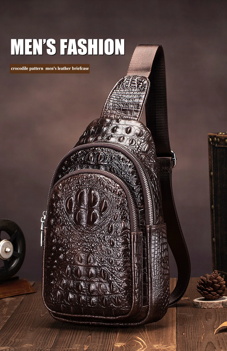 SCHLATUM Herren Echtleder Vintage Krokodilmuster Brusttasche Luxus Herren Umhängetasche Reisetasche Multifunktionale Schultertaschen – Detail 1