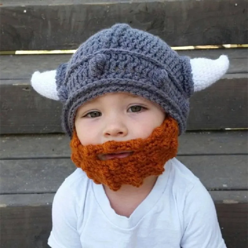 Handmade Crocheted Hat Baby Horn Hat Kids Bonnet Crochet Winter Hats Cartoon Children Toddler Viking Horns Knitted