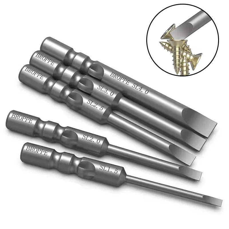 800 Slotted Electric Screwdriver Bit S2 Alloy Steel 4mm Round Shank Magnetic Flat Head Drill Bit Screw Driver Bit