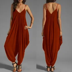 Sexy V-Neck Sleeveless Jumpsuits Summer Jumpsuits for Women Full-Length Playsuit Solid Color Pants Female Casual Loose Rompers