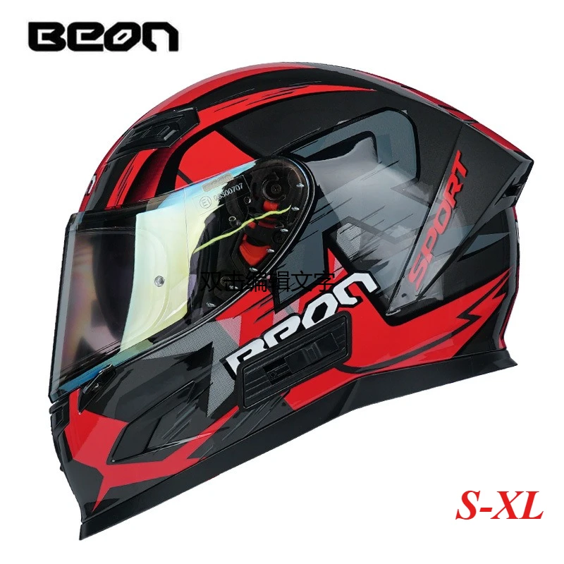 

Мотоциклетный шлем Beon, полное покрытие, двойные линзы, противотуманный, полный шлем, локомотив, мужской и женский четырехсезонный шлем