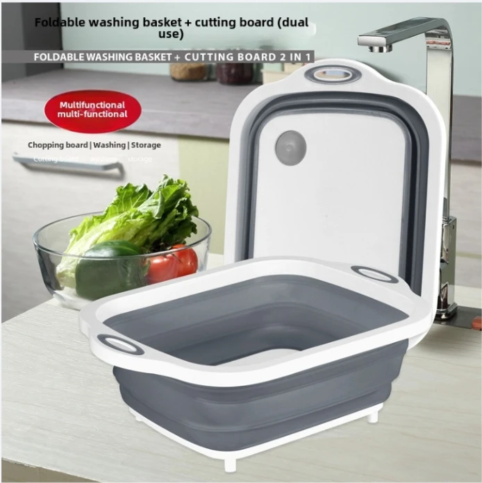 

Popular Multifunctional Folding Cutting Board Kitchen Sink Vegetable Basin Plastic Drain Basket Portable Cutting Board