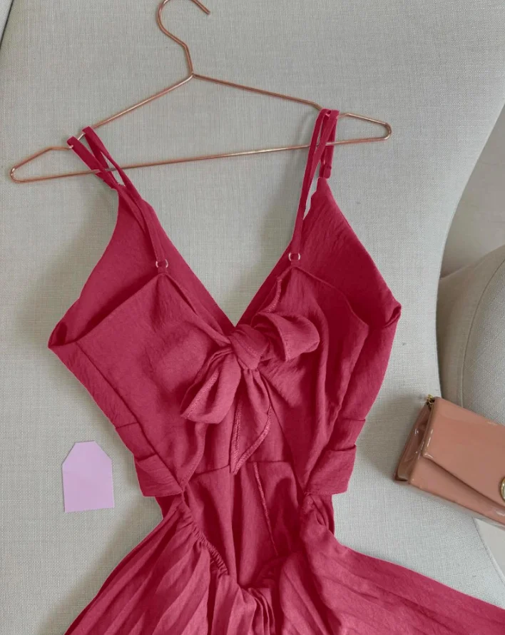 Sexy Elegant V Neck Spaghetti Strap Tied Detail Romper Casual A Line Layered Jumpsuit New Fashion 2025 Summer