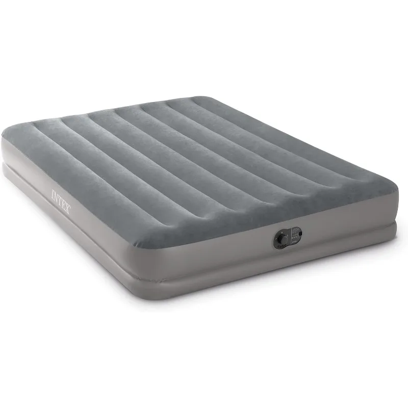 

INTEX 64114E Dura-Beam Standard Prestige Air Mattress: Fiber-Tech – Queen Size – Built-in USB Electric Pump – 12in Bed Height