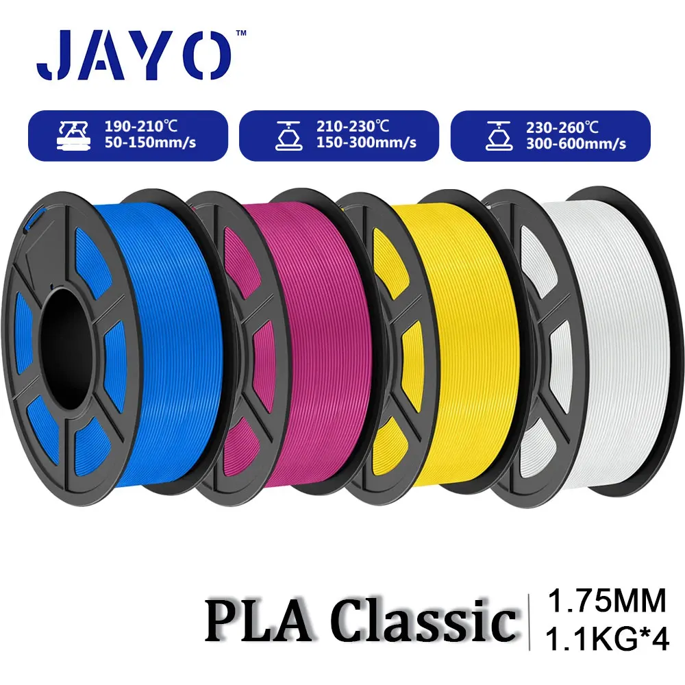 Filamen Printer 3D JAYO PLA Classic 1.75mm Filamen PLA 3D Matte Kecepatan Tinggi 4 Gulungan/set Efek Matte Terbungkus Rapi 1.1KG/Gulungan