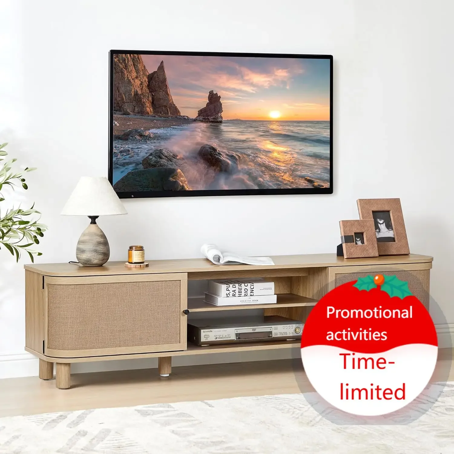 Mid Century Modern Tv Stand For Tvs Up To Seventy Inches Curved Profile Farmhouse Entertainment Center Large Media Console With