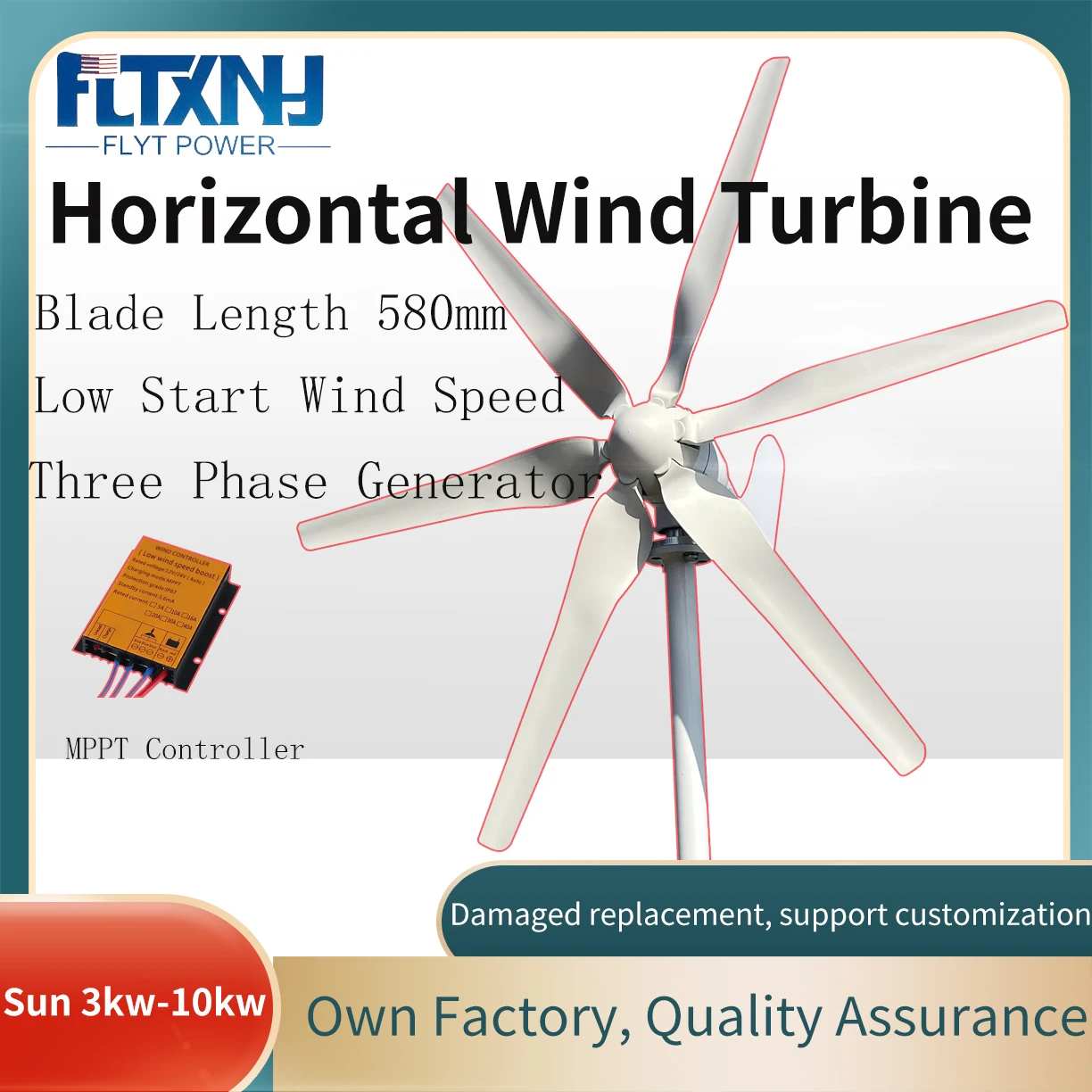 High Efficiency 8000W Horizontal Wind Turbine Generator 12V 24V 48V Home Appliance Lamps Free Power Supply Off Grid System