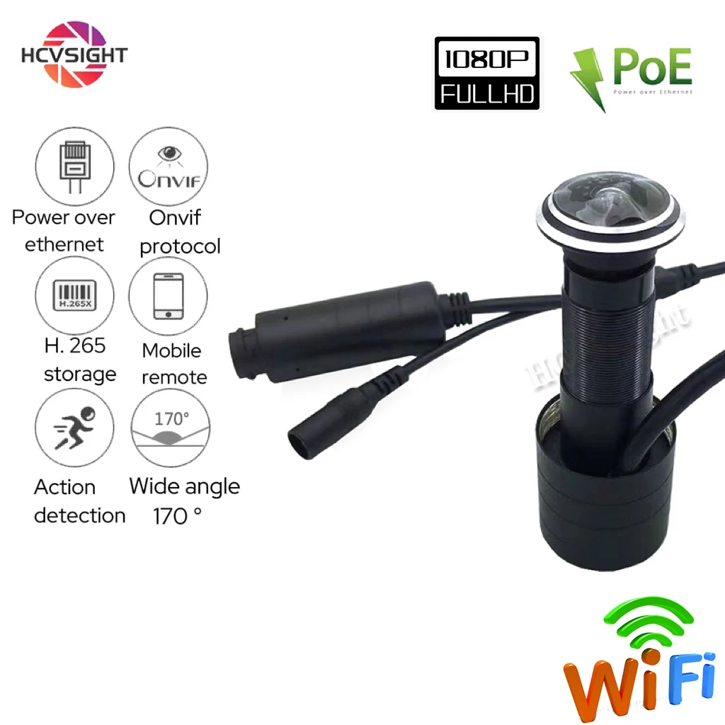 2MP HD Door Eye Hole H.265 1.78mm Wide Angle 180Degree CCTV Network Mini Peephole Door POE  IP Camera