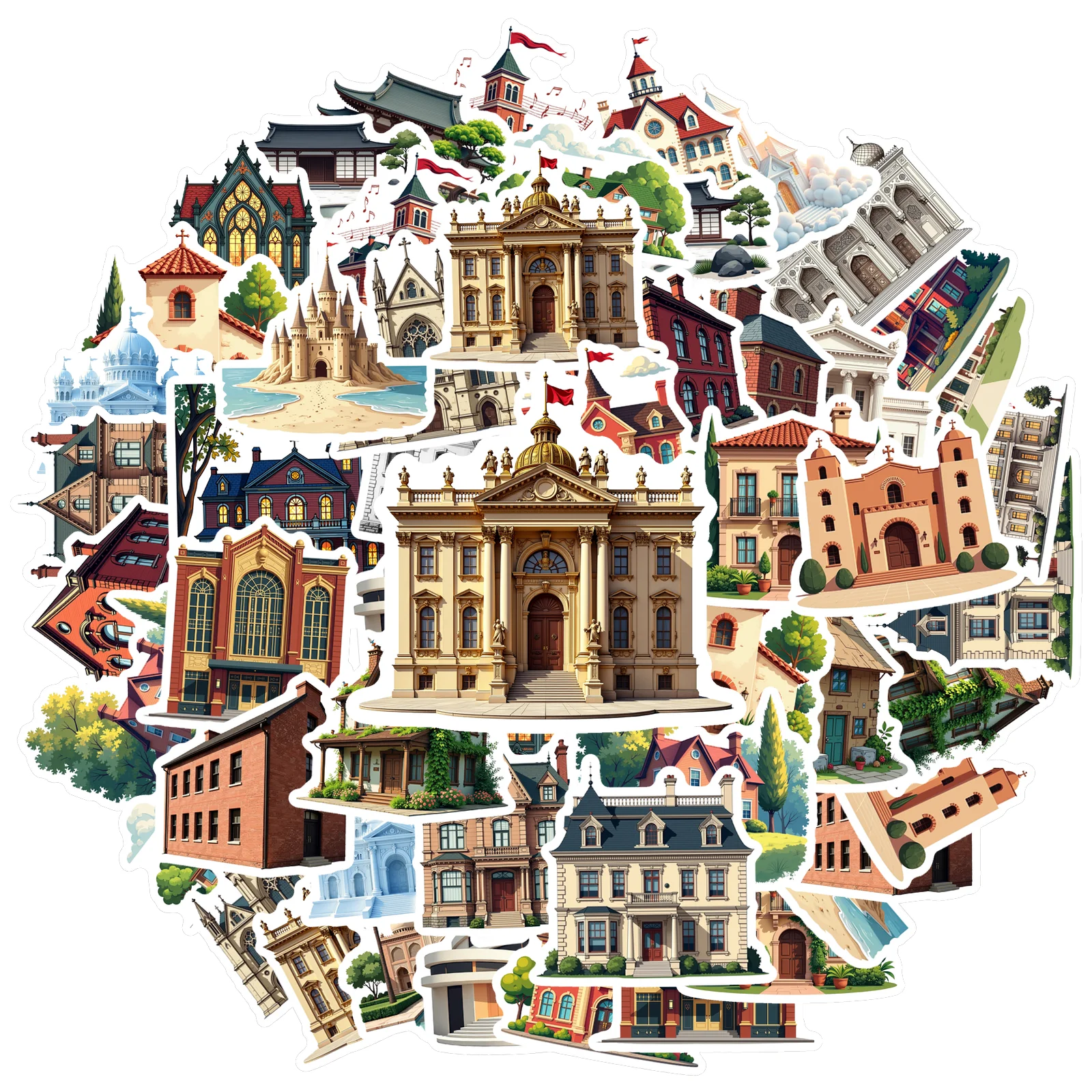 35pcs-50pcs Lovely Stickers Realistic Architecture Stickers DIY Stickers For Guitar DIY Bicycle Skateboard Laptop Luggage