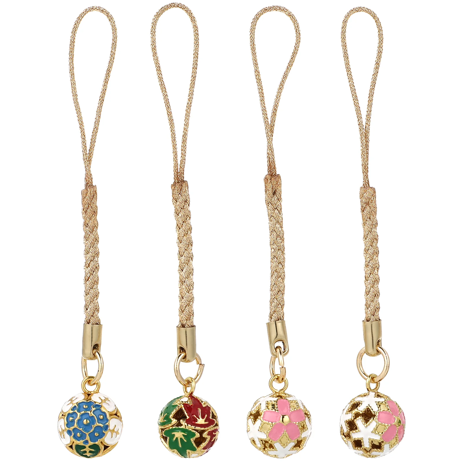 

4 Pcs Japanese Flower Bell Phone Charm Strap Beads for Case Charms Decor Accessories Pet Toys Christmas Gifts Vintage Phone