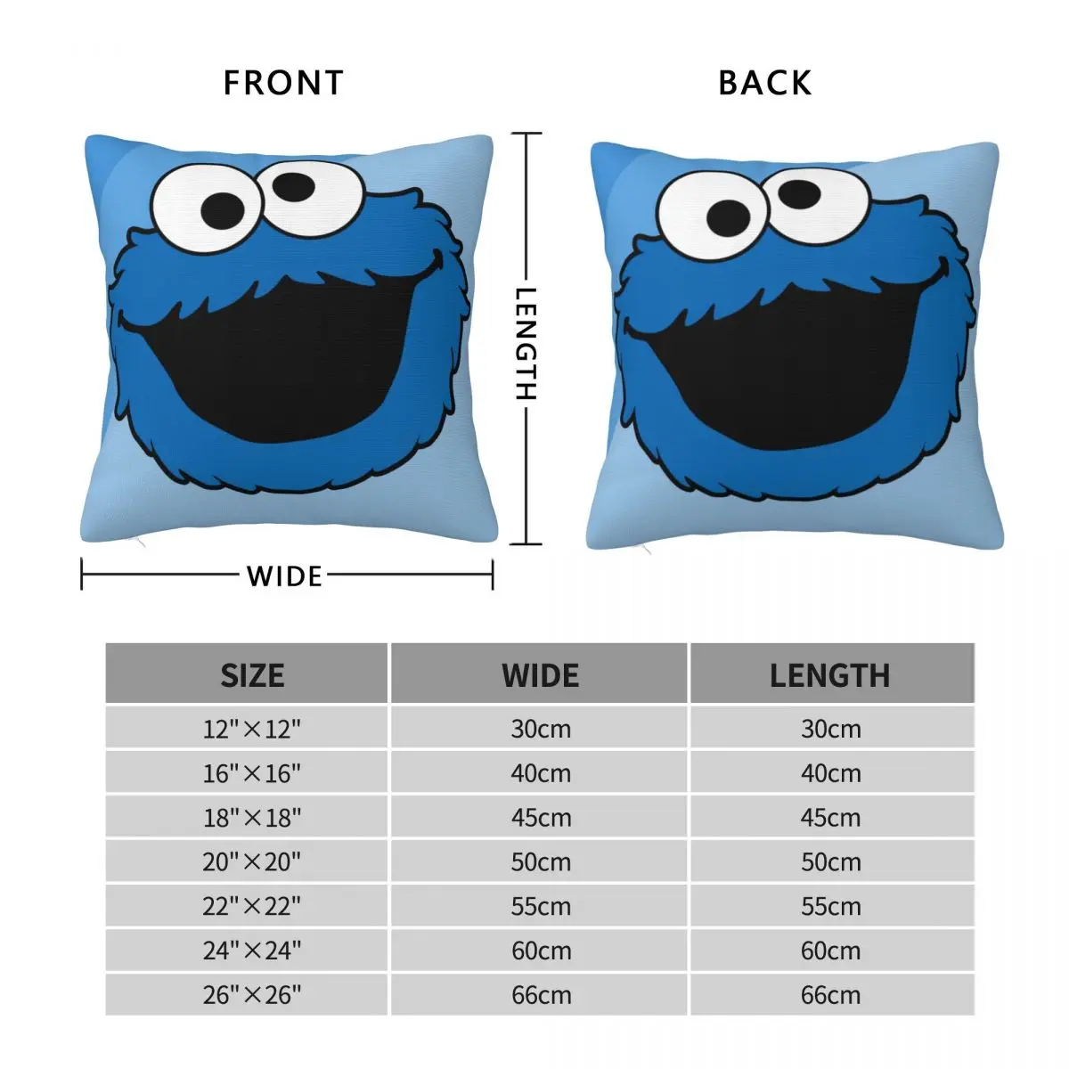 Cookie Monster Square Pillowcase Pillow Cover Polyester Cushion Zip Decorative Comfort Throw Pillow for Home Living Room