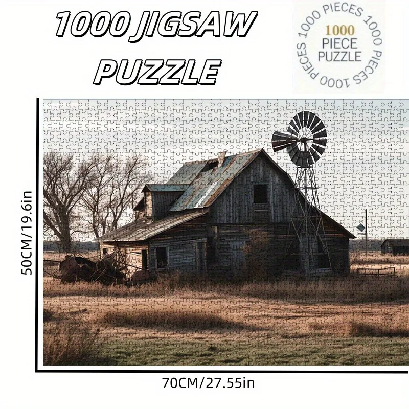 Vintage verlassenes Bauernhaus mit Windmühle, Puzzle für Erwachsene, Retro-Thema, intellektuelles Spiel, Heim- und Freizeit-Dekoration, Puzzle-Spielzeug