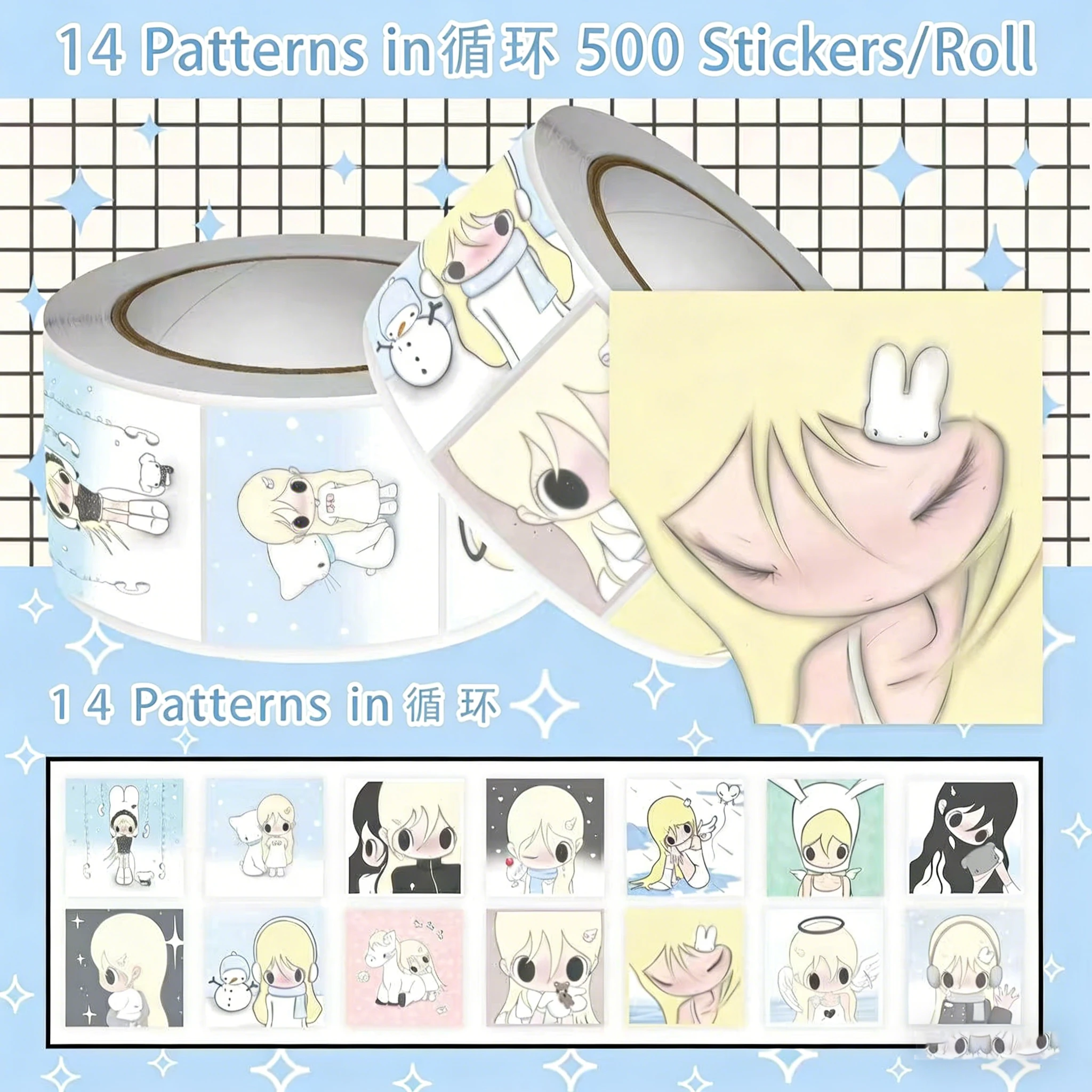 Japanese Ins Style Anime Atmosphere Sense Wild Autumn Female Hair Roll Stickers Cute Hand-painted Decorative Note Stickers Gift