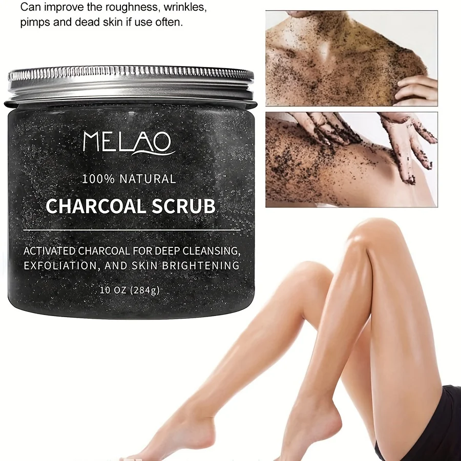 MELAO Charcoal Exfoliating Body & Foot Scrub Polish with Collagen & Stem Cell Gentle Body Exfoliator Face Scrub