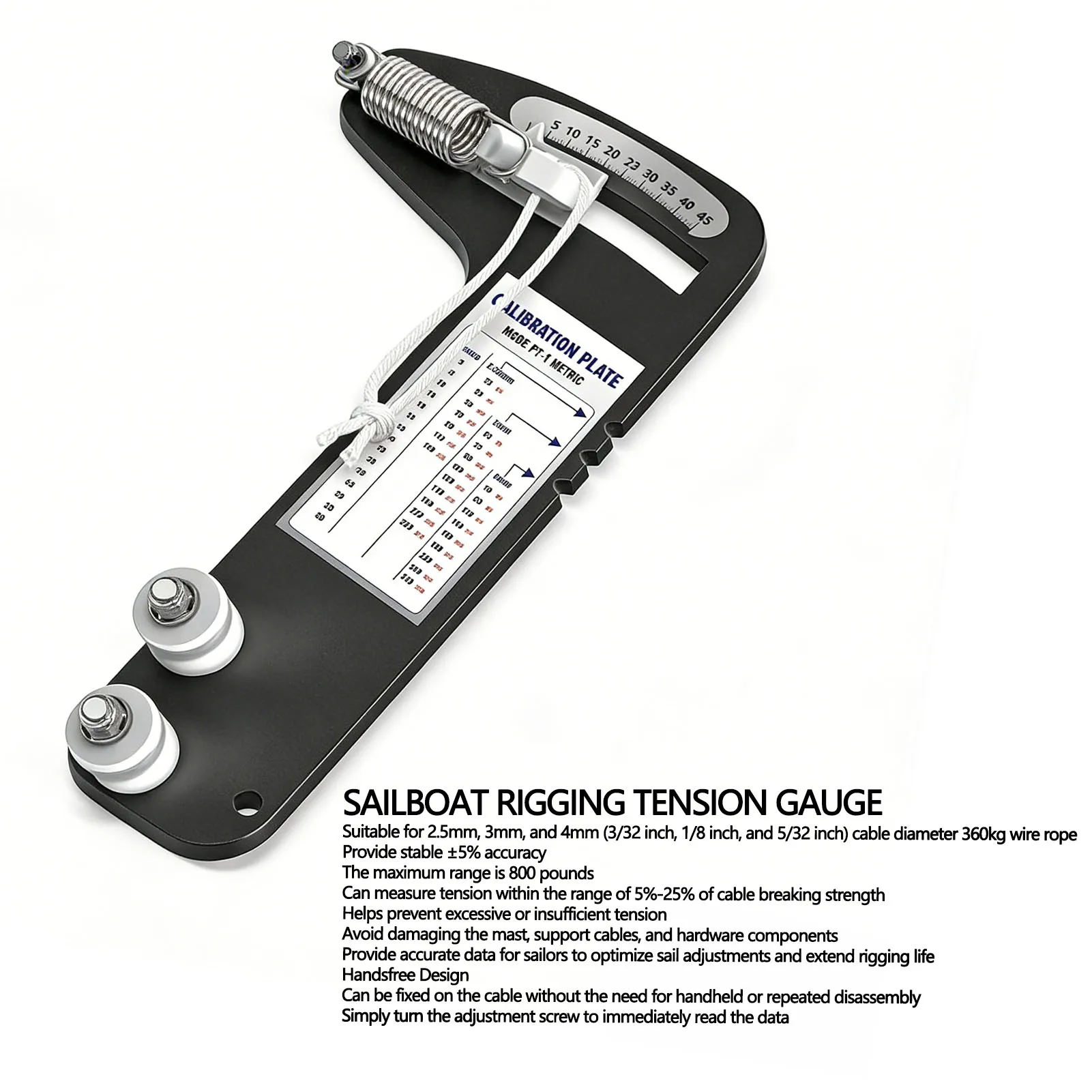 

Sailboat Rigging Tension Gauge Aluminum Alloy Wire Rope Tension Meter for 2.5mm 3mm 4mm 360kg Cable Wire Rope Tension Gauge