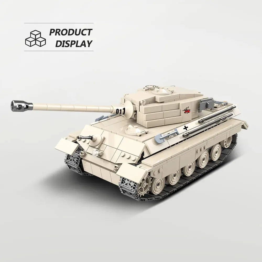 キングタイガー戦車モデルビルディングブロック、moc、ww2ミリタリー、軍隊の武器のレンガ、机の装飾、子供向けの組み立ておもちゃ、ギフト