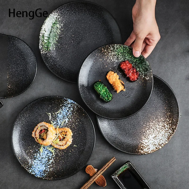 Retro Ceramics Western Plate Underglaze Creativity Round Shape Steak Dish Sushi Dishs Kitchen Decorative Dinnerware Set Plates