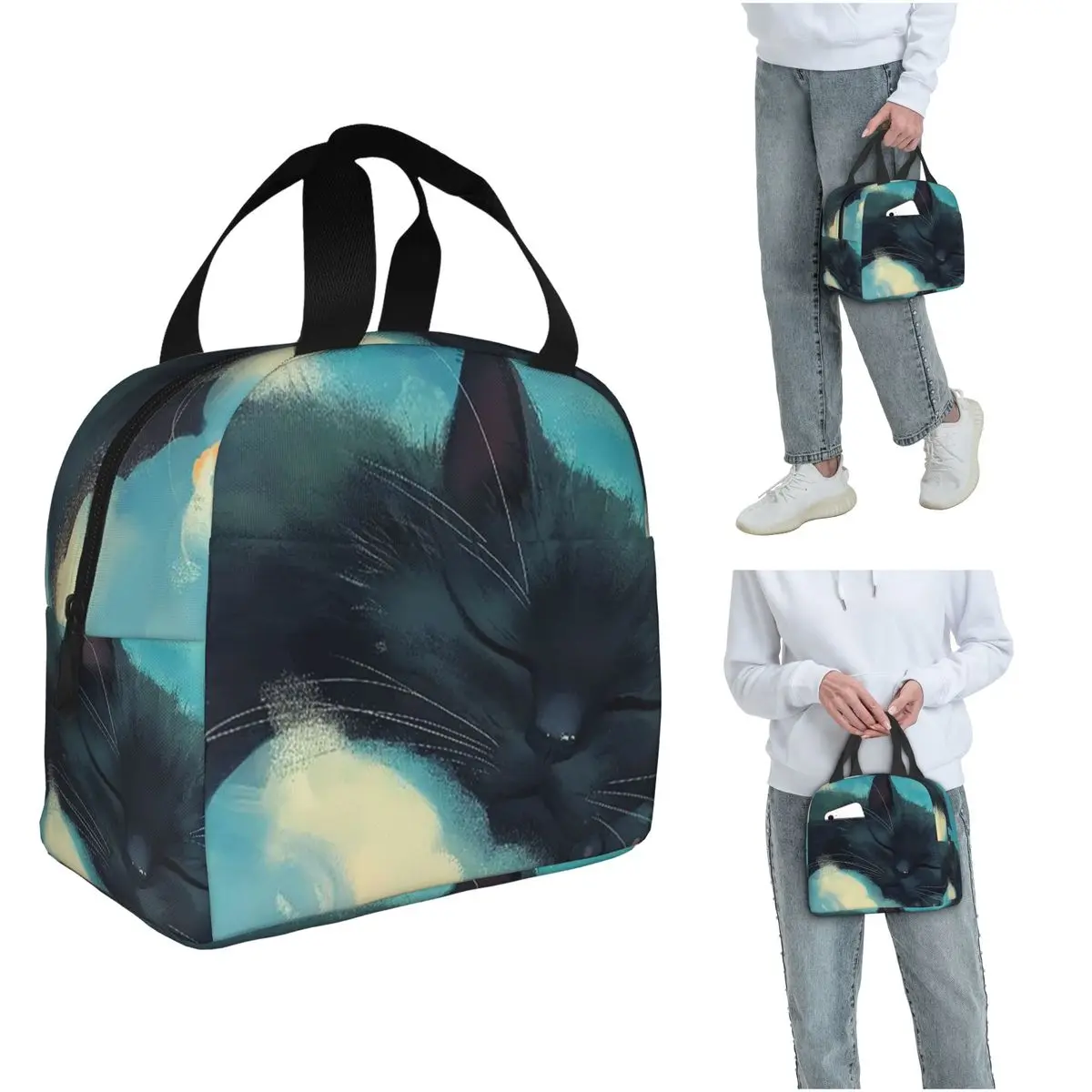 Night Black Cat On The Clouds Insulated Lunch Bag for Women Children Portable Food Boxes Thermal Lunch Box Tote
