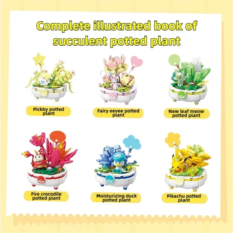 Pokemon Building Blocks Pikachu Togepi Sylveon Sprigatito Flower Plant Potted Bricks Desktop Display Children's DIY Toys Gifts