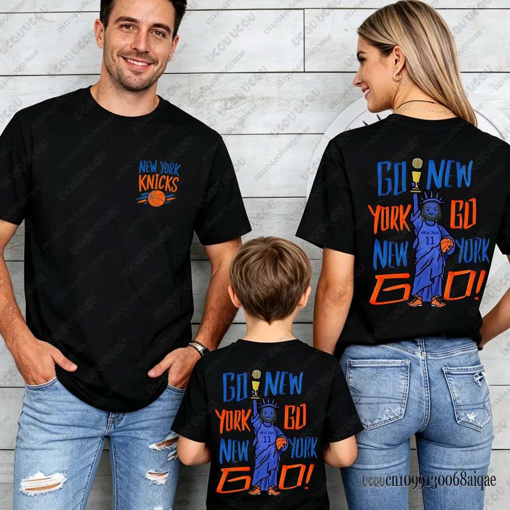 Jalen Brunson New York NY-Knicks Go Print T-shirts For Adult/Kids Summer Pure Cotton Sports Tshirts Parent Child Basketball Tees