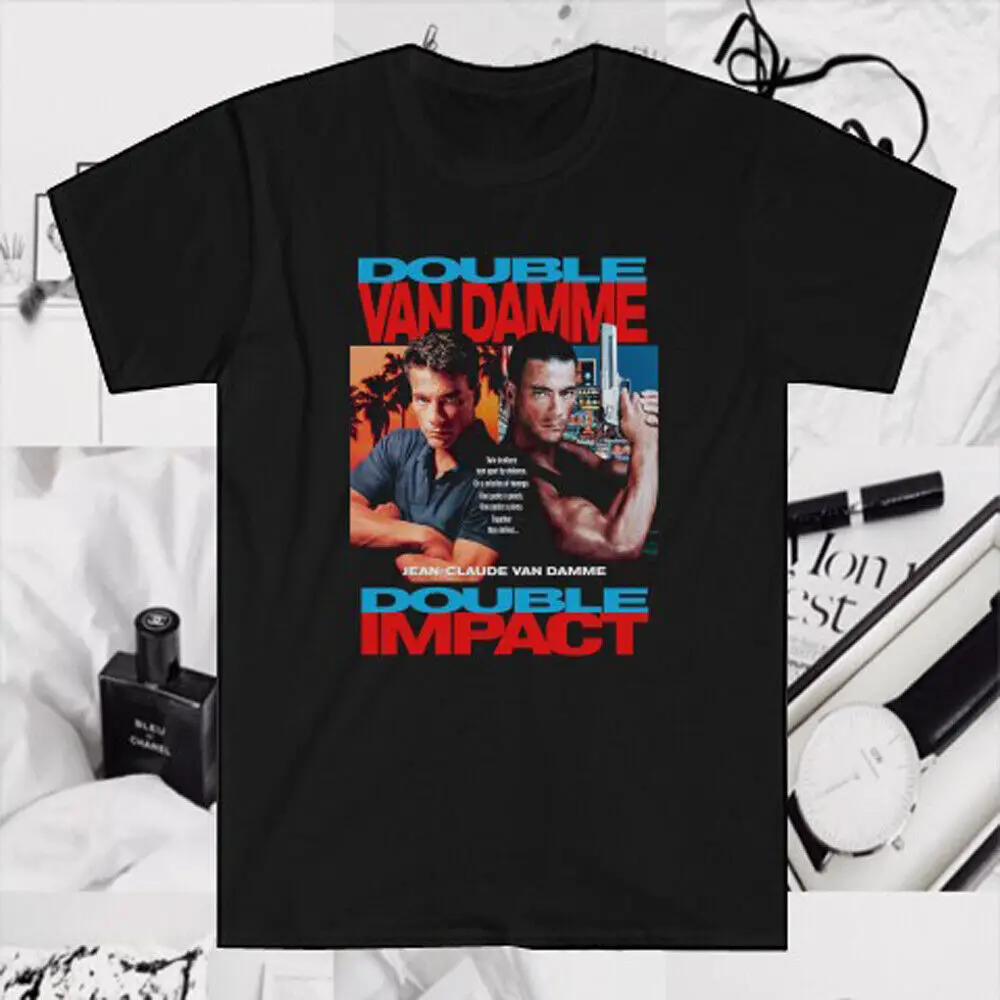 Double Impact Van Damme Men's Black T-Shirt Size S to 5XL